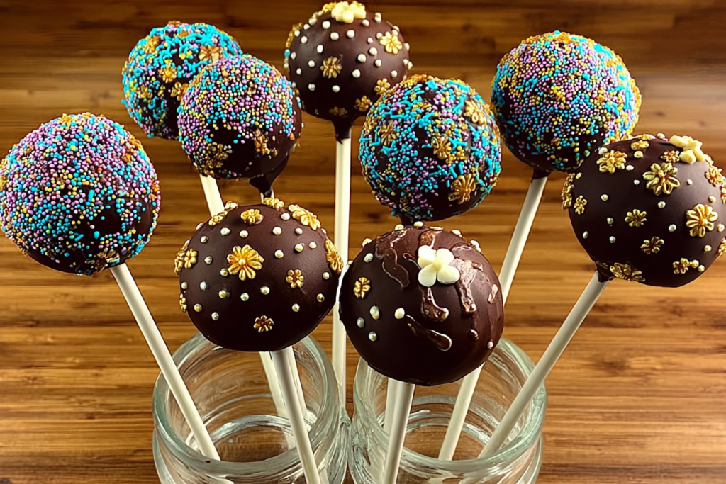 Cake and Cake Pops with layered frosting and fresh berries
