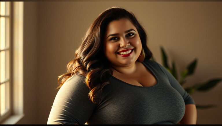 hrissy Metz smiling confidently, representing body positivity and the balance between self‑love and health goals.