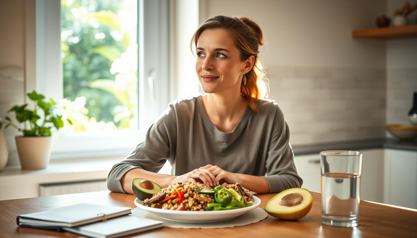 Healthy diet foods for thyroid and PCOS management, including vegetables, lean protein, and whole grains